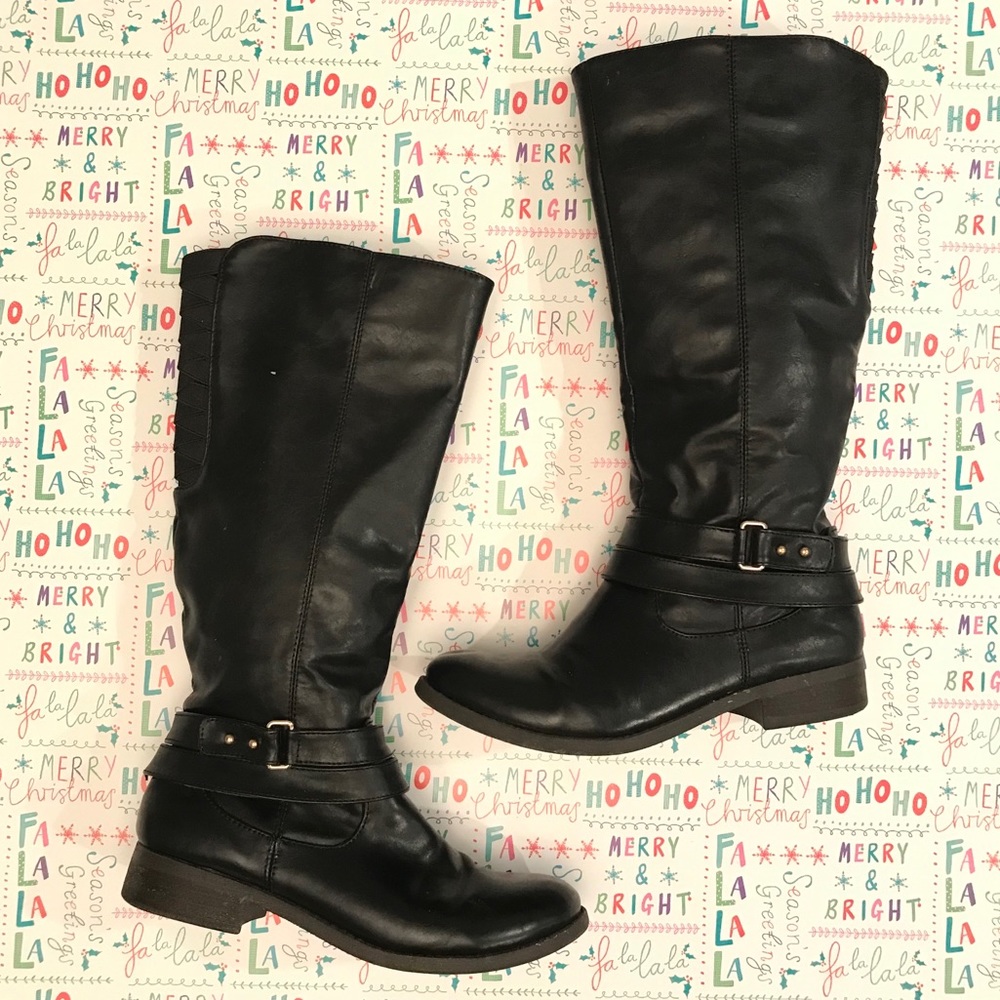 Material Girl Tall Black Vegan Leather Boots S 9🍂